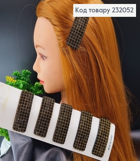 Заколка Тік - так прямокутна  клітинка  7 см  чорна з камінцями 232052 фото