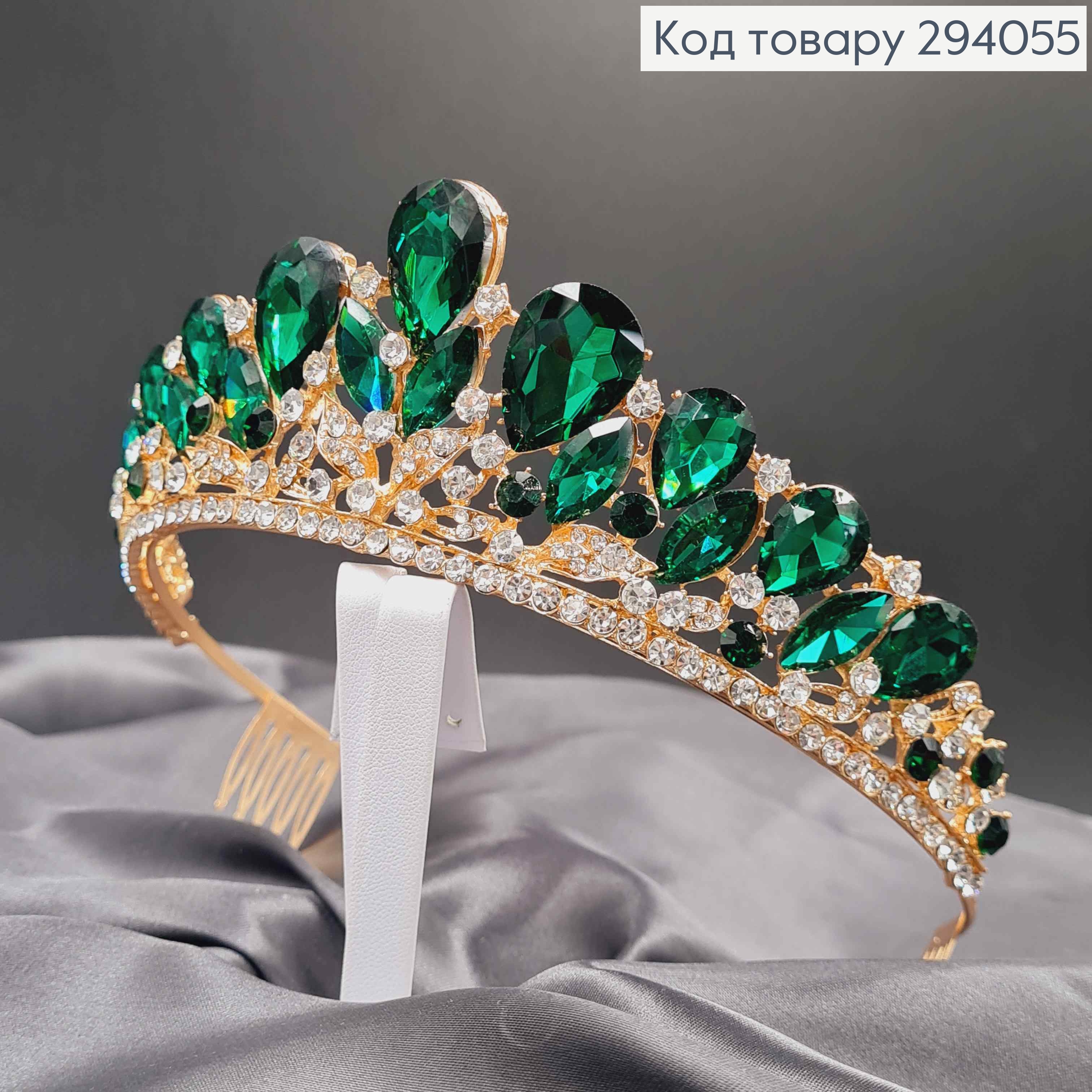 Тиара под золото, "Викторианская" с зелеными камешками. 294055 фото 1