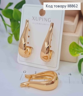 Серьги ОВАЛЬНЫЕ расширенные к низу, 2,9см, английская застежка, Xuping 18К. 118862 фото