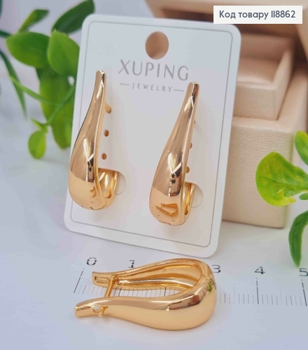 Серьги ОВАЛЬНЫЕ расширенные к низу, 2,9см, английская застежка, Xuping 18К. 118862 фото 1