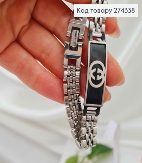 Браслет с металлической пластинкой "Гуччи" черного цвета, шир. 1см, дл. 21см 274338 фото