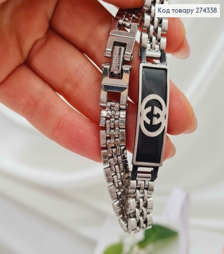 Браслет с металлической пластинкой "Гуччи" черного цвета, шир. 1см, дл. 21см 274338 фото 1