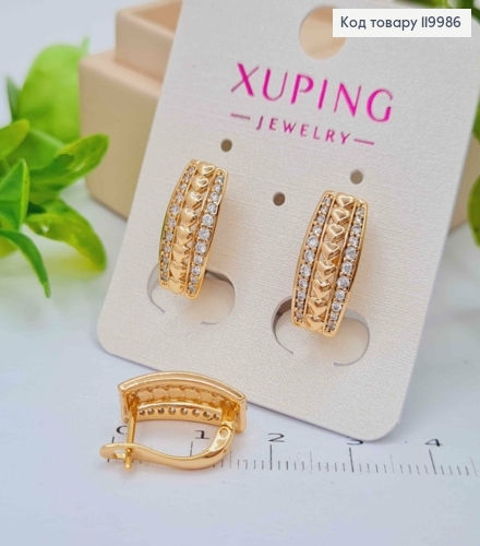 Серьги "Любовь" украшены Блестящими камешками, длина 1,6см, английская застежка, Xuping 18K 119986 фото 1