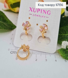 Серьги кольца (1см), ЦВЕТОК (0,9см) с розовыми камешками, Xuping 18K 117156 фото