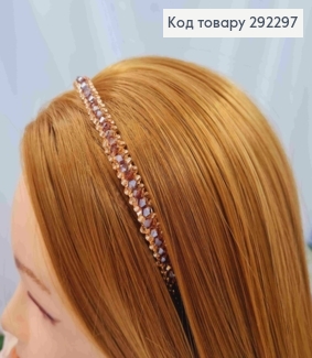 Обруч металевий з Бусинками в три ряди, колір Рожевий+Пудра, 9мм 292297 фото