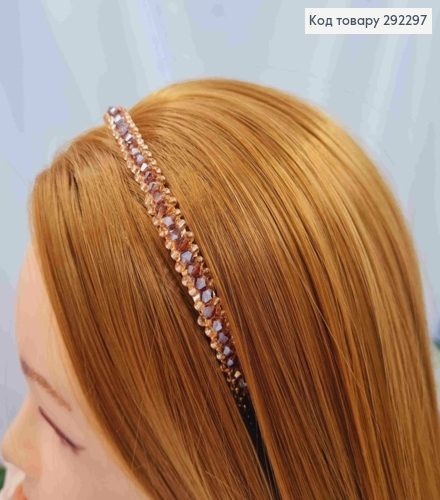 Обруч металевий з Бусинками в три ряди, колір Рожевий+Пудра, 9мм 292297 фото 1