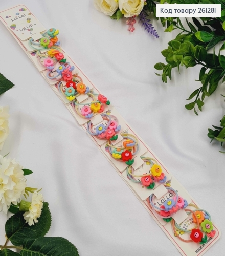 Набор детских резинок (30шт) веселие ЦВЕТОЧКИ  в ассортименте, тонкие, диаметр 3,5см. 261281 фото 1