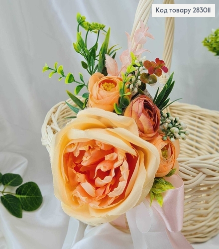 Декоративная  повязка на  корзину Персиковая 18*12см на завязках фото 1