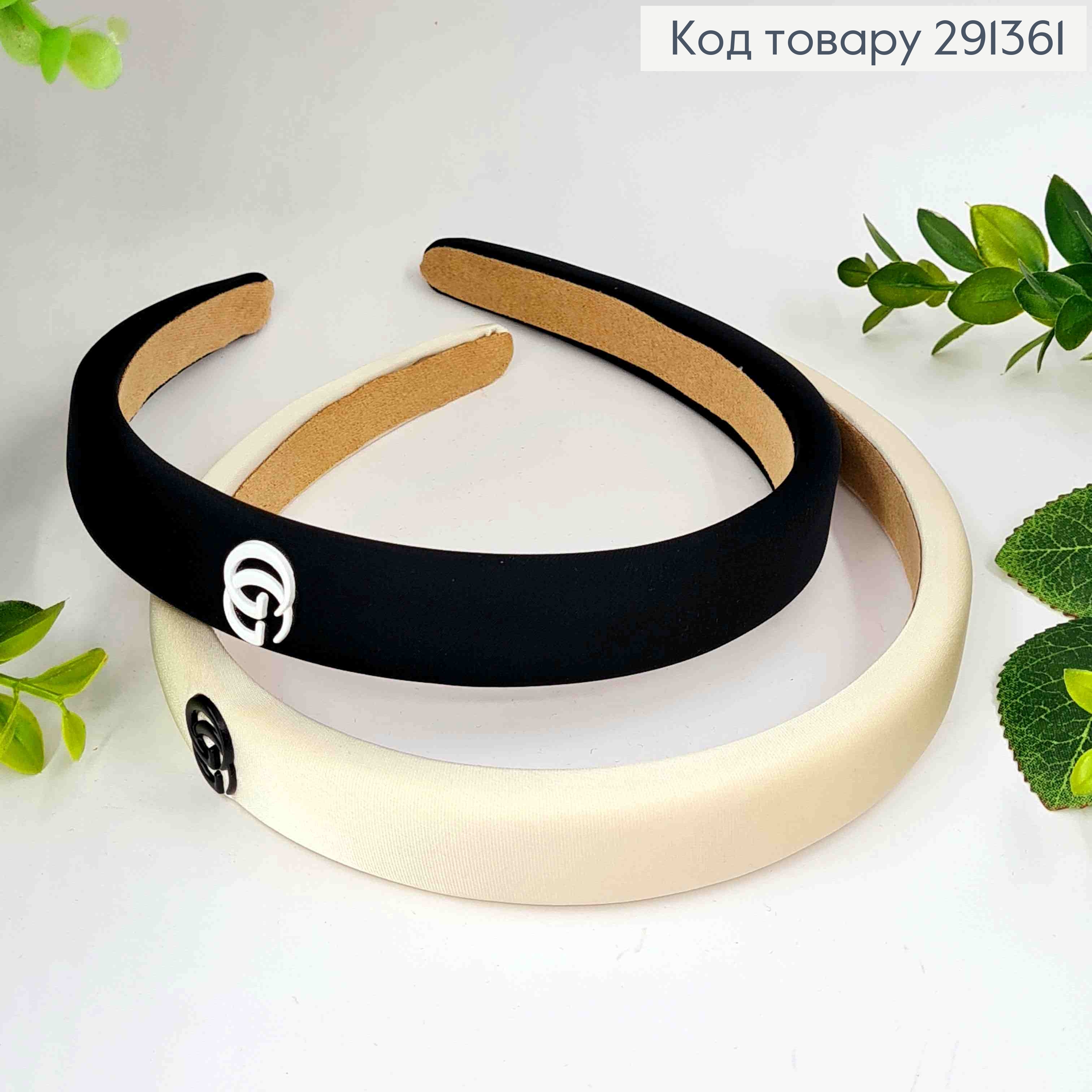 Обруч пластик, з брошкою Gucci, 2,1см, ЧОРНОГО/БІЛОГО кольорів 291361 фото 2