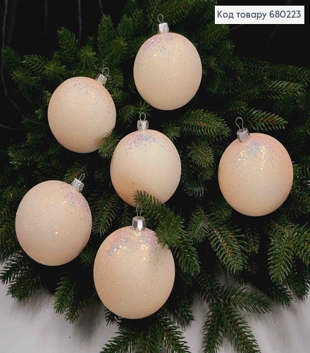 Игрушка шар 80мм РОСКОШНЫЙ БЛЕСК, цвет СВЕТЛЫЙ  ОРАНЖ, 6шт/уп., Украина 680223 фото 1