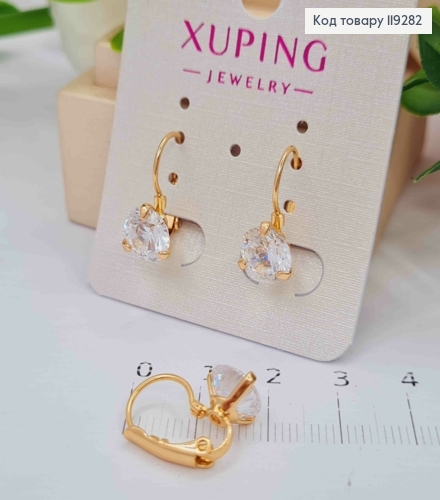 Серьги с блестящим камнем, длина 1,5см, застежка левербек, Xuping 18K 119282 фото 1