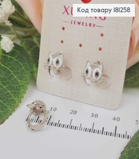 Сережки кільця родовані, 1см, "Кошенятка" з білою емалькою Xuping 181258 фото