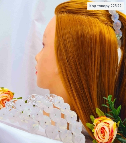 Заколка банан (акрил), прикрашена Стразами, 10см, Перламутрово-Білого кольору 223122 фото 1