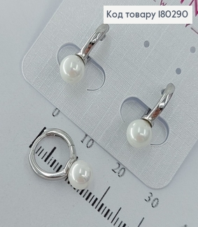 Сережки кільця з перлинкою родіроване  медзолото Xuping 180290 фото