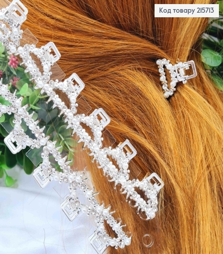 Краб металл "ДУГА" с Блестящими камешками и Жемчужками, 2,5см, Серебряного цвета 215713 фото 1