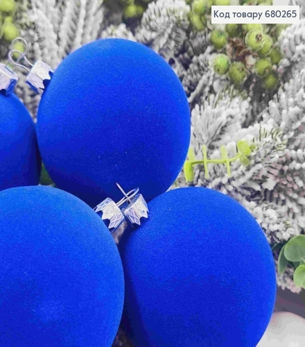 Набір іграшок 80мм (6шт) "ОКСАМИТ",  СИНІЙ колір, новорічні прикраси, пластик, Україна 680265 фото 3