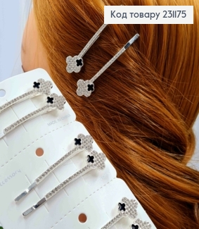 Набір невидимок(2шт), ВАН КЛІФ з Камінням та Чорною емаллю, 6,5см, Срібного кольору, ціна за2шт 231175 фото