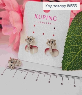 Серьги родованные кольца (1,2см) с Совой в камнях (6мм), Xuping 181533 фото