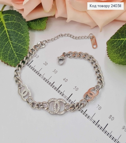 Браслет серебряного цвета, "Шанель" панцирное плетение, 17+3,5см сталь Stainless Steel 250005 фото 2