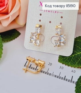  Сережки "Тетріс" з квадратними камінцями, 1,5см англ. заст.  Xuping 18K 115190 фото