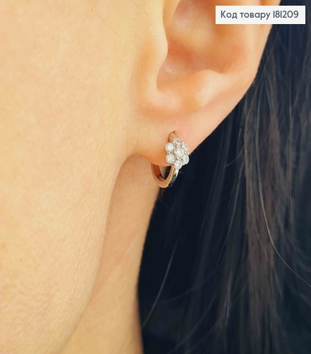 Сережки родовані, кільця 1см, з квіточкою в камінчиках, Xuping 181209 фото 2