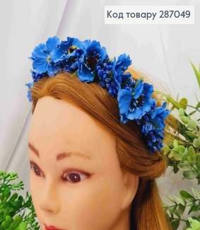 Обруч - венчик маки синего цвета с приложением, основа - металл, ручная работа, Украина. 287049 фото