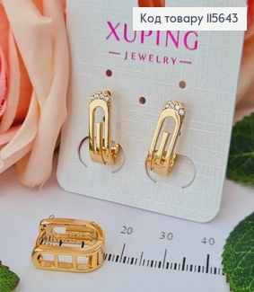 Серьги "Пряжка" 1,5см с камешками, англ. зам. Xuping 18K 115643 фото