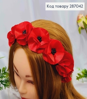 Обруч-венчик, металл, Маки, КРАСНОГО цвета, ручная работа, Украина. 287042 фото