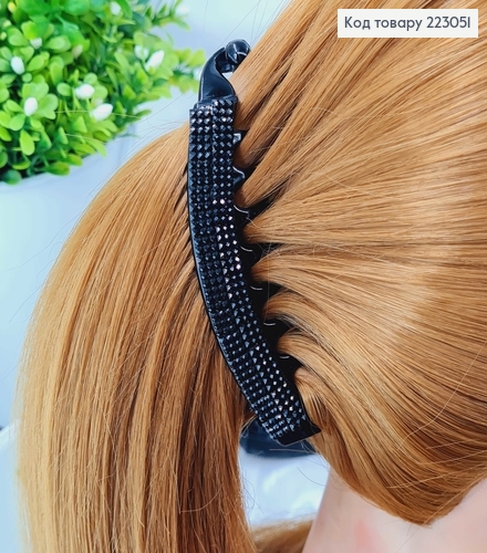 Заколка банан пластик черный со стразами 10см  223051 фото 2