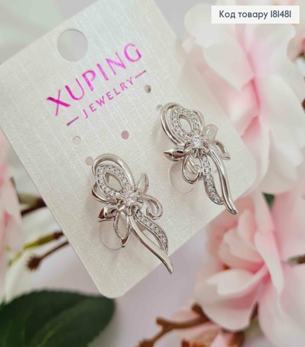 Сережки родовані Квітка з блискучими камінцями, довжина 2,6см, англ. застібка, Xuping 181481 фото 1