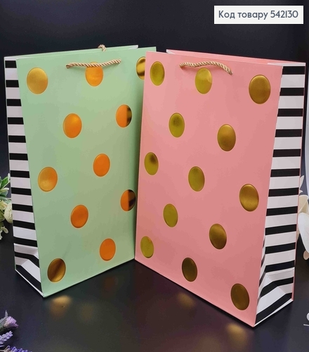 Пакет бумажный "Золотой горошек" 26*32*10см, в ассорт. 542130 фото 2