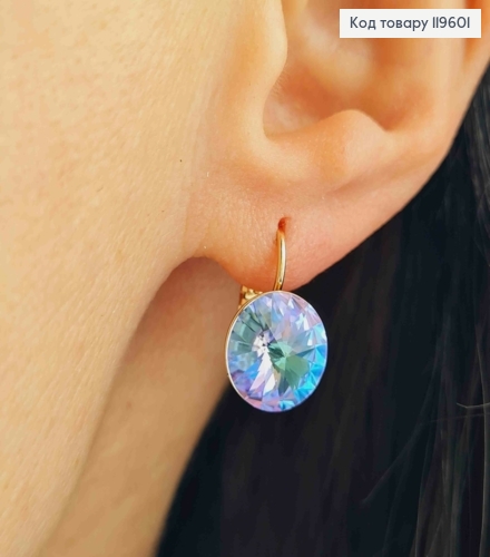 Серьги с Фиолетово-Синим камнем Сваровски (1,1см), длина 1,5см, застежка левербек, Xuping 18К 119601 фото 1