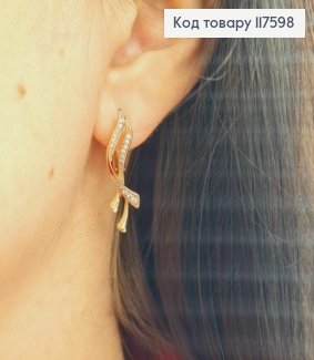 Серьги "Дыхание Ветра" украшены Блестящими камешками, 2,8см, англ. застежка, Xuping 18К 117598 фото