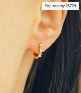 Сережки кільця 1см, струмочок з сердечками та камінцями,  Xuping 18К 116729 фото