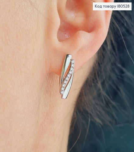 Серьги родированые Волна, английская застежка  2*0,6см Xuping 180528 фото 1