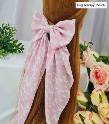 Заколка(7,5см) Бант (15*35см) Розовый, "Бабочки", софт, ручная работа, Украина 254186 фото 1