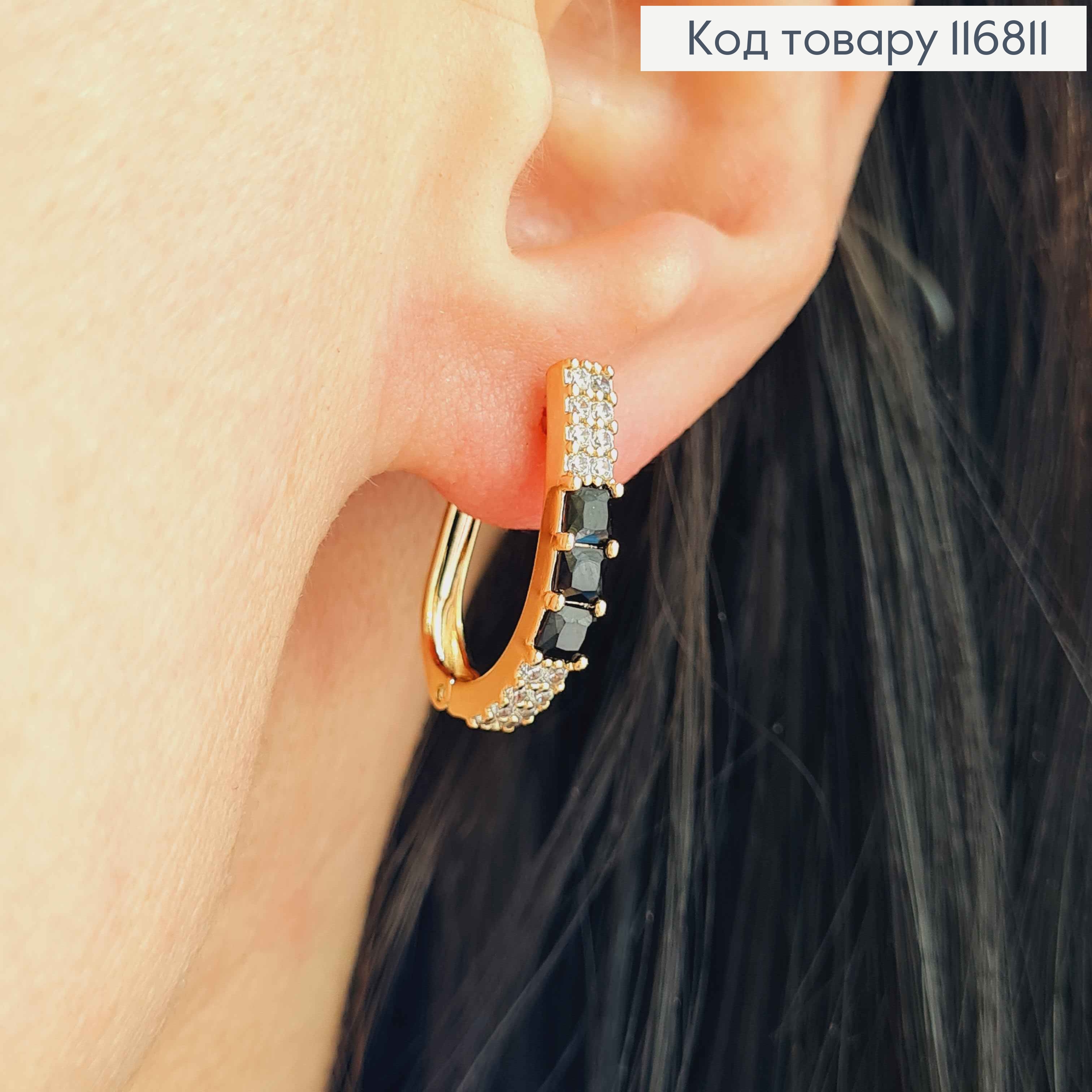 Сережки Стрелы, с тремя Черными камешками, 2см, англ. зам., Xuping 18K 116811 фото 2