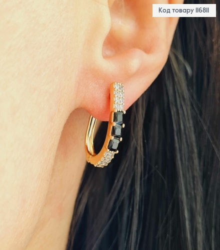 Сережки Стрелы, с тремя Черными камешками, 2см, англ. зам., Xuping 18K 116811 фото 2