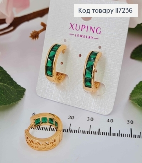 Серьги колечки с ЗЕЛЕНЫМИ КАМЕШКАМИ, диаметр 1,9см, ширина 5,5мм XUPING 18K 117236 фото