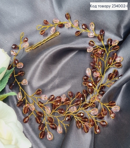 Гілочка із Рожевим стіклярусом в волосся, 35см  234002-1 фото 1