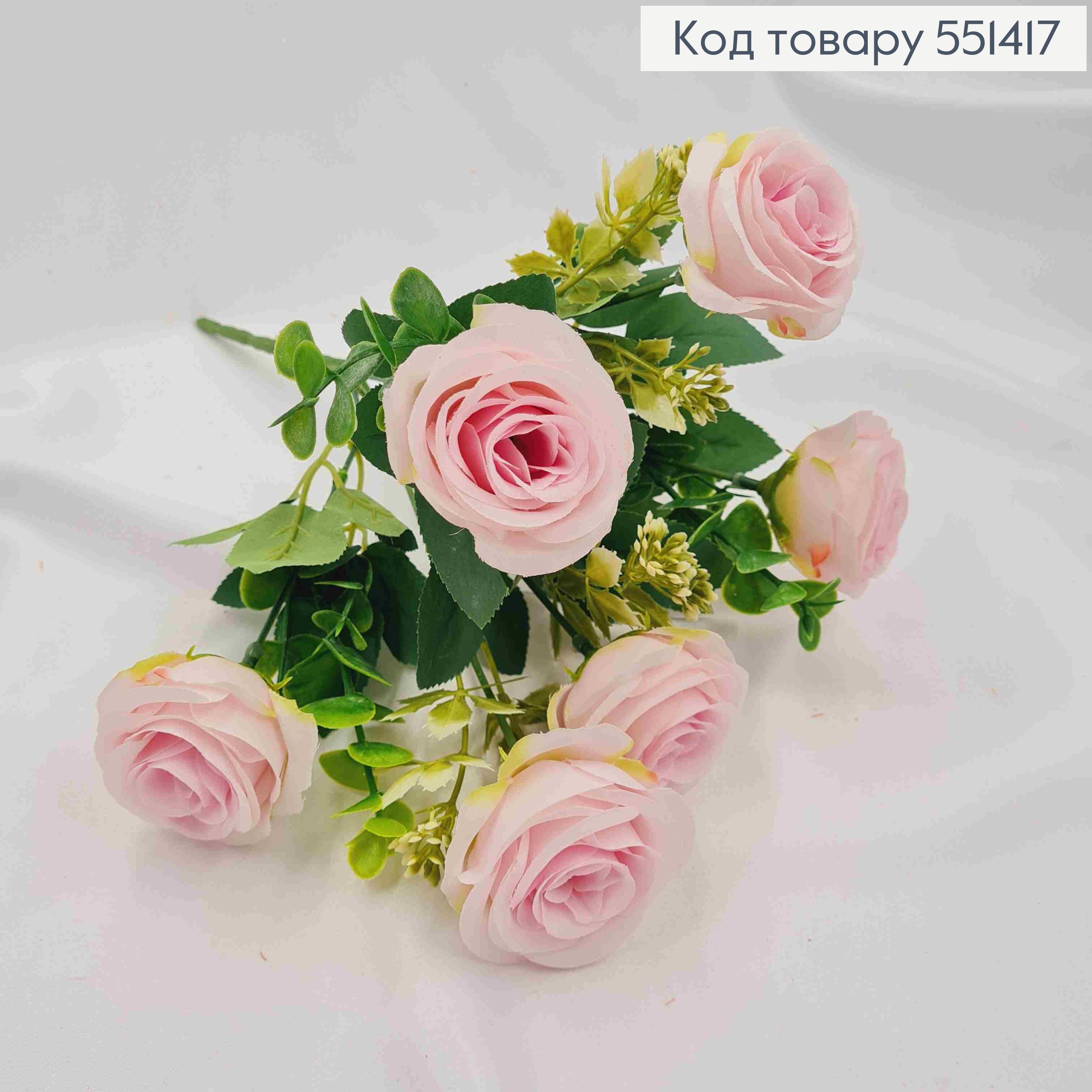 Искусственная композиция Розы, НЕЖНО-РОЗОВОГО цвета, 6 веточек, 6 цветов, высота 30см 551417 фото 2