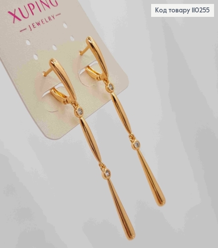 Сережки з рухливою підвіскою з Блискучими камінцями, 1,6+4,3см, англійська застібка, Xuping 18K 110255 фото 3
