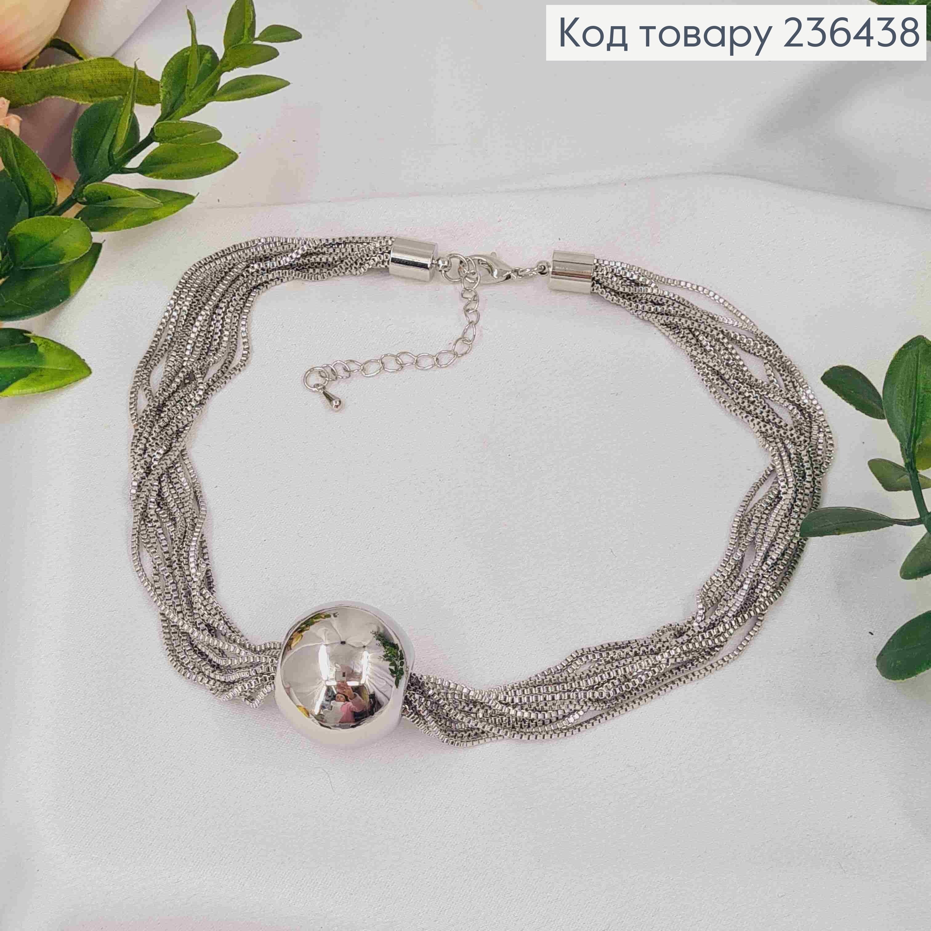 Біжутерія на шию БУСИНКА на ланцюжках, 37+6см, Срібного кольору, Fashion Hand Made 236438 фото 2