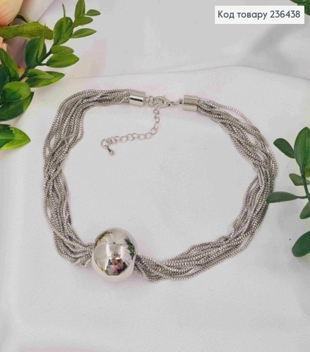 Біжутерія на шию БУСИНКА на ланцюжках, 37+6см, Срібного кольору, Fashion Hand Made 236438 фото 2