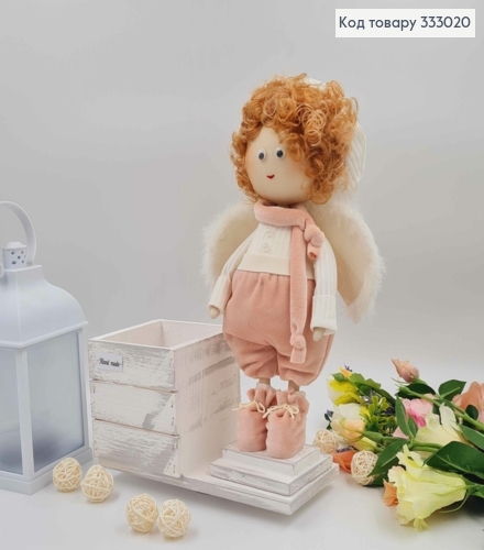 Лялька АМУРЧИК (32см) в пудрових штанцях з дерев"яним кашпо (11*11см) см,ручна робота, Україна 333020 фото 1