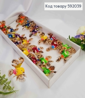 Флористическая заколка, 4,5см, Птичка "Воробей" двухцветная с пятнышками и перьями, в ассорт. 592039 фото