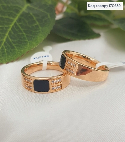 Кольцо с чорной керамикой и камнями, Xuping 18К 170589 фото 1