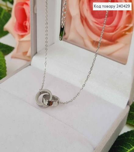 Цепочка серебряного цвета, Две шайбочки Картье, дл. 40+5см, Stainless Steel 240429 фото 2