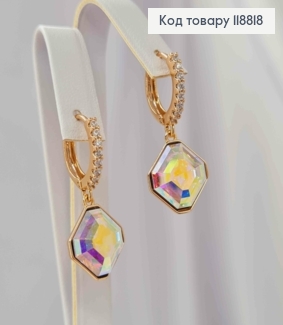 Сережки кільця (1,3см) з підвісним граненим Блискучим каменем Сваровскі (1,3см), Xuping 18К 118818 фото