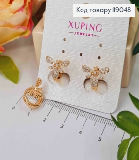 Серьги кольца (1см) "Пчелка" украшена Блестящими камешками, 1см, Xuping 18K 119048 фото